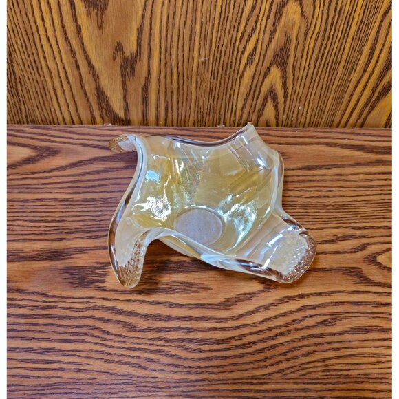 Vintage Hand-Blown Murano-Style Amber Glass Bowl With Freeform Ruffled Edges - Picture 5 of 8